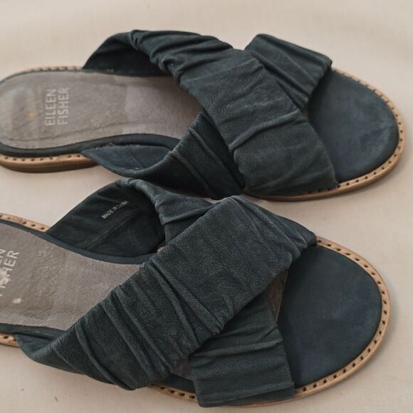 Eileen Fisher Women's Nubuck Leather Criss Cross Tumbled Sandals Black sz 5 - Picture 4 of 5